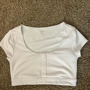 ALO Yoga Hanley White Ribbed Crop Top